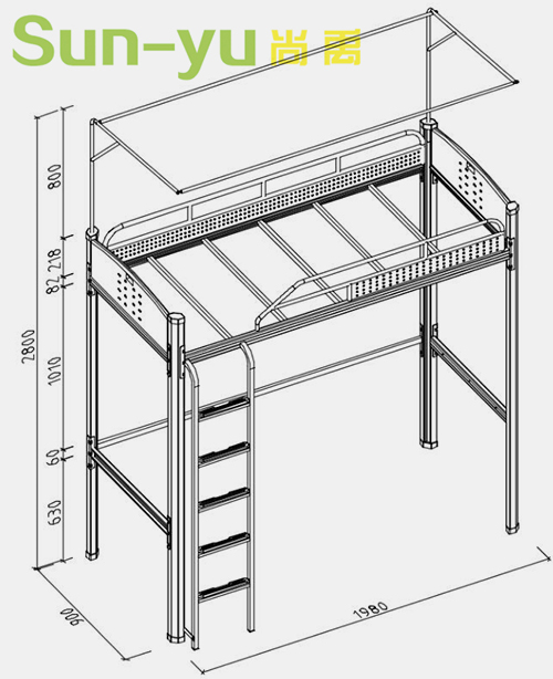 单人高架床-侧梯-定制设计图