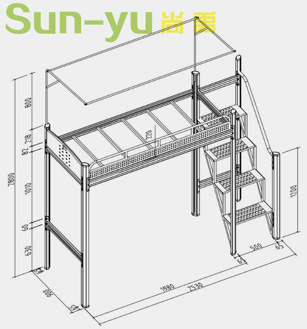 单人高架床-中梯-组合米乐m6
床-定制设计图