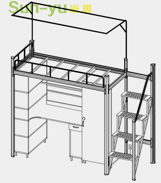 单人高架床-中梯-定制组合桌柜-组合设计图 