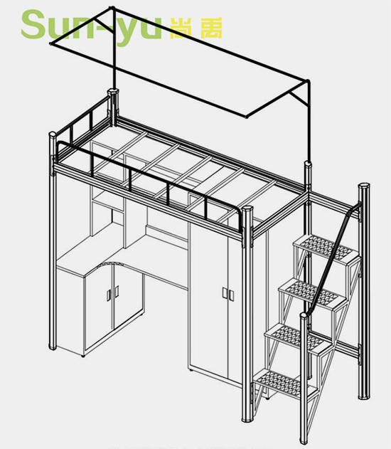 单人高架床-中梯-定制组合桌柜-组合设计图